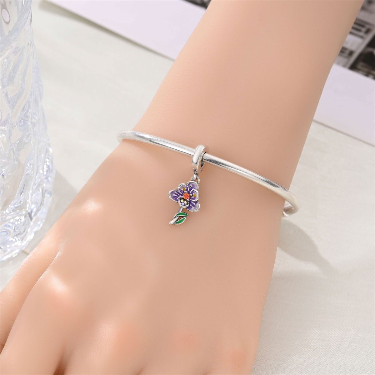 Pangama Jewelry Purple Orchid Flower Dangle Charm