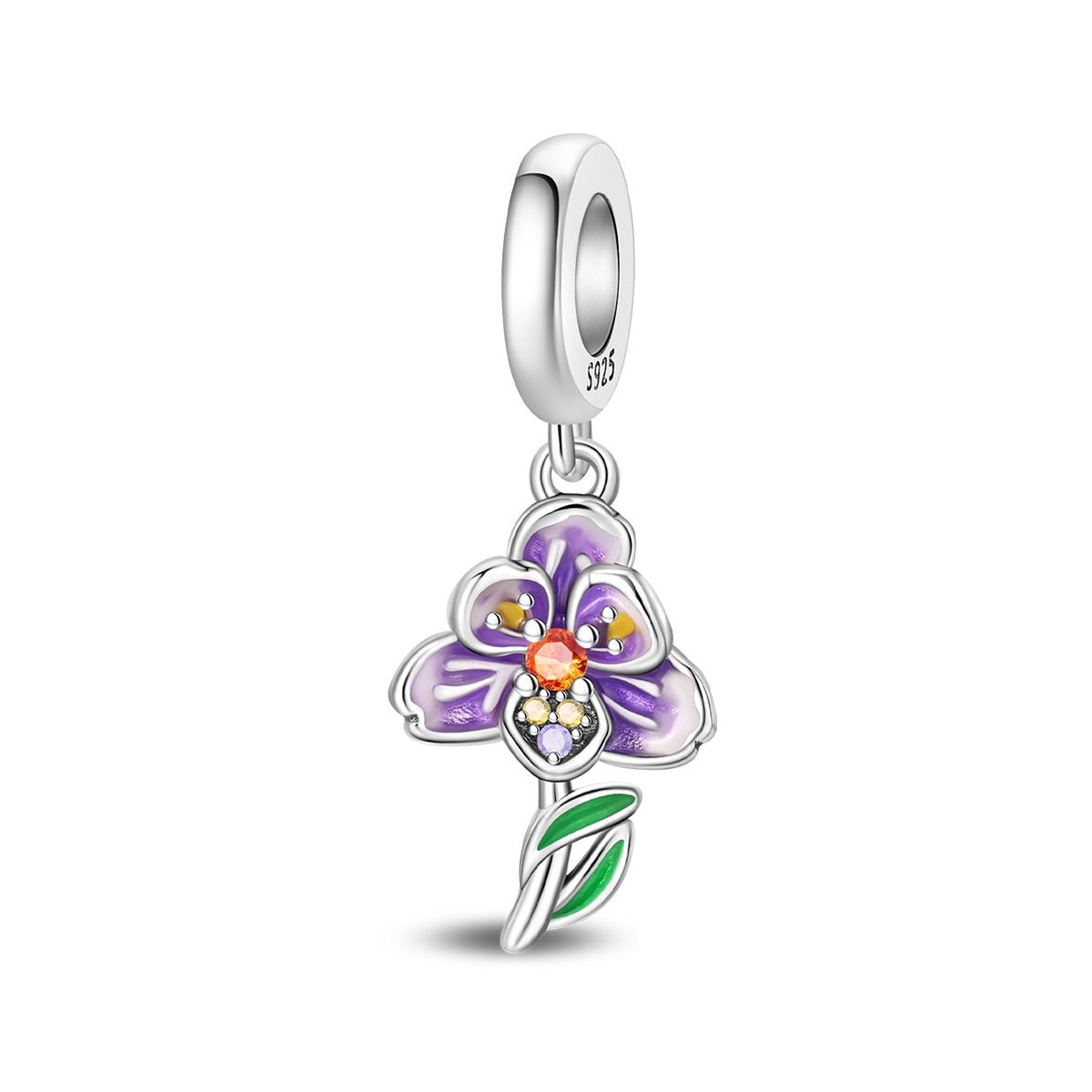 Pangama Jewelry Purple Orchid Flower Dangle Charm