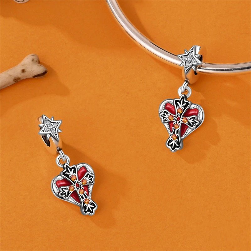 Pangama Jewelry Red Heart & Cross with Star Dangle Charm