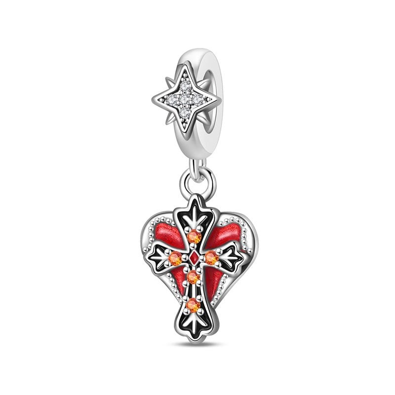 Pangama Jewelry Red Heart & Cross with Star Dangle Charm