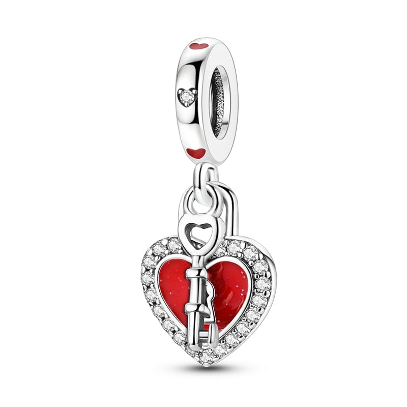 Red Heart Lock and Key Dangle Charm - Main Image