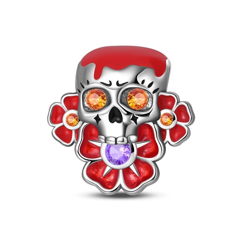 Pangama Jewelry Red Sugar Skull with Flowers Charm