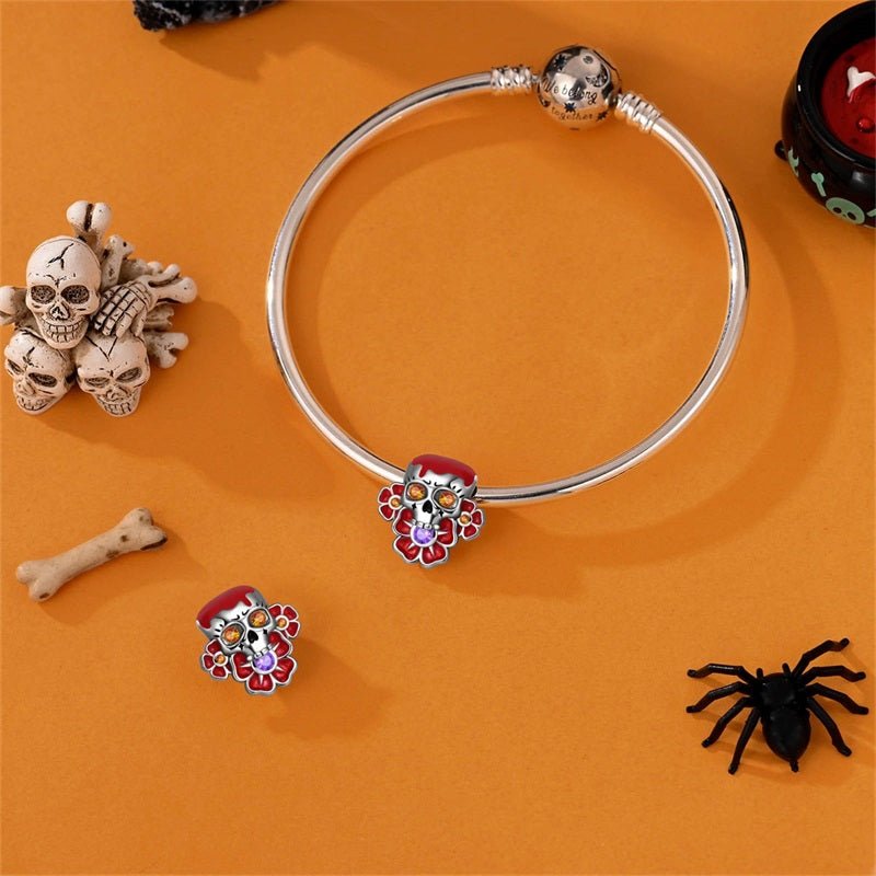 Pangama Jewelry Red Sugar Skull with Flowers Charm