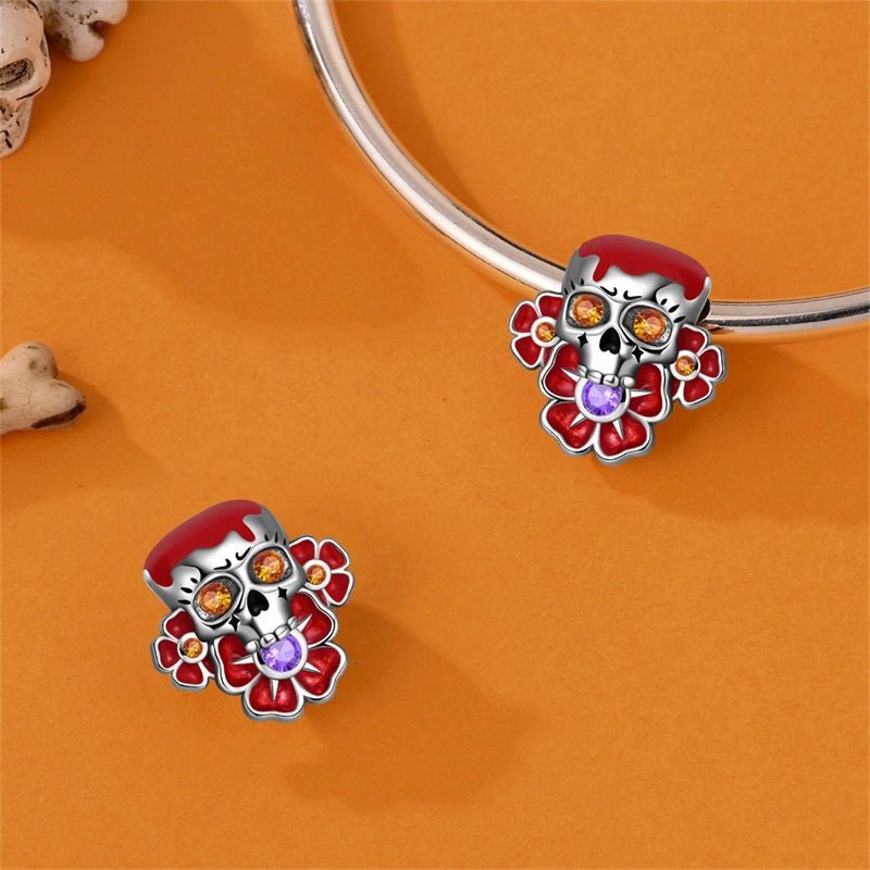 Pangama Jewelry Red Sugar Skull with Flowers Charm