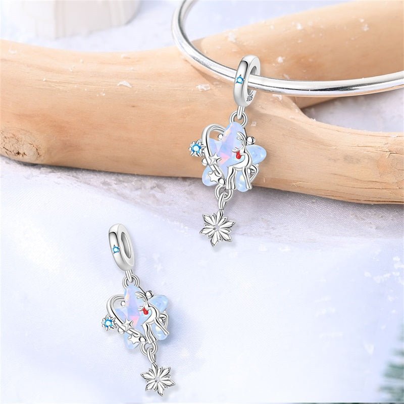 Pangama Jewelry Reindeer & Opal Star Winter Dangle Charm