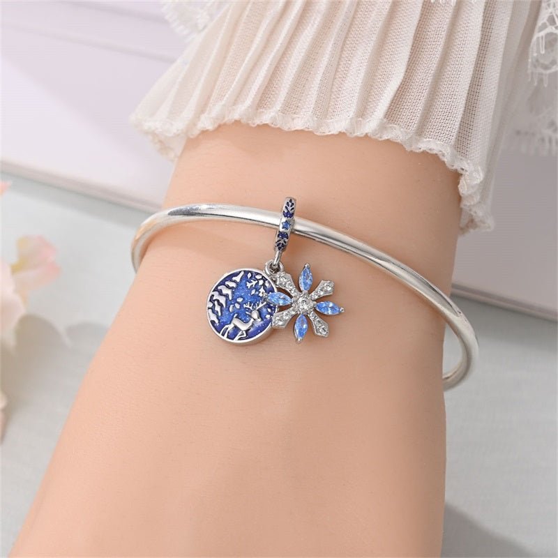 Pangama Jewelry Reindeer & Snowflake Winter Night Dangle Charm