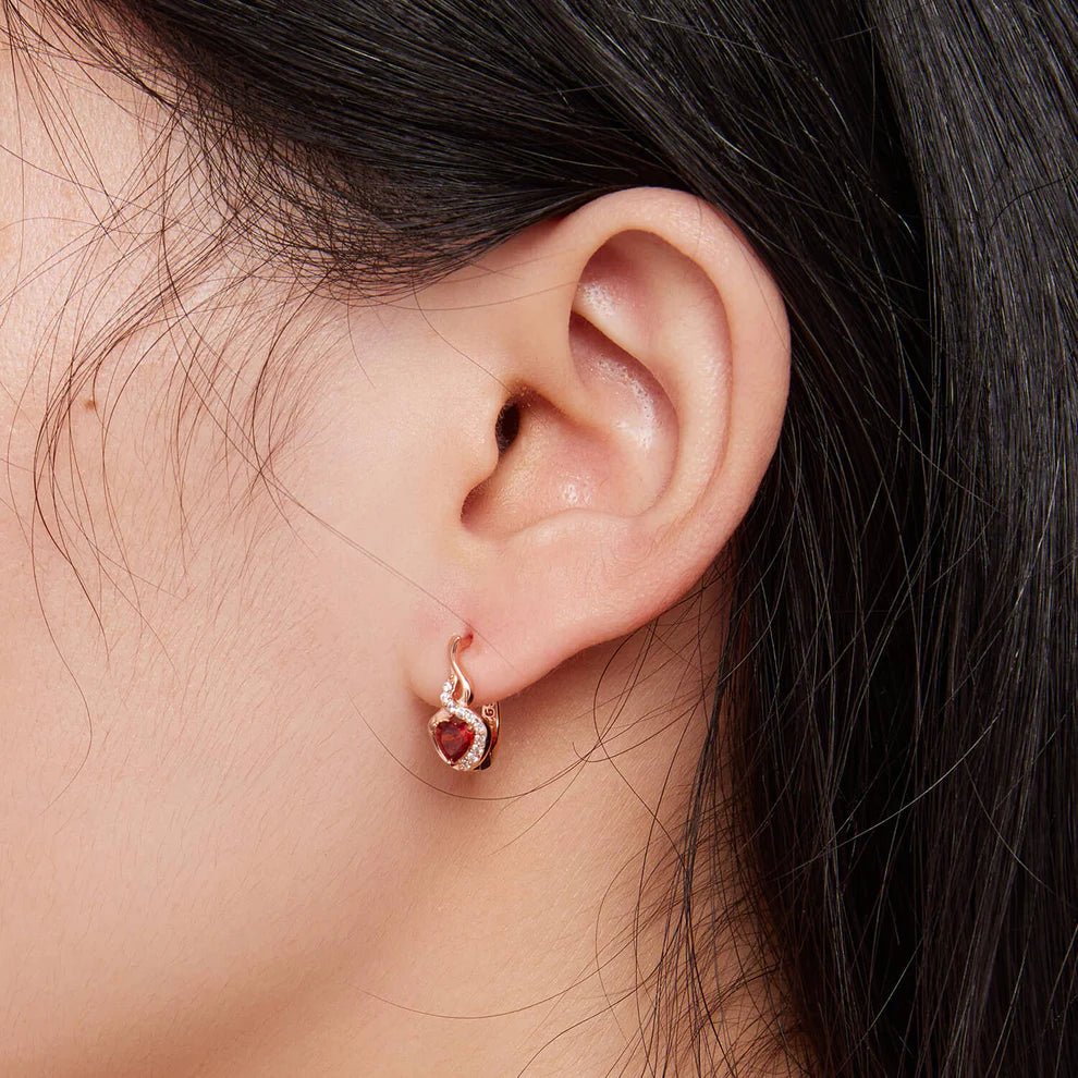 Pangama Jewelry Rose Gold Flame - Heart Crystal Hoop Earrings
