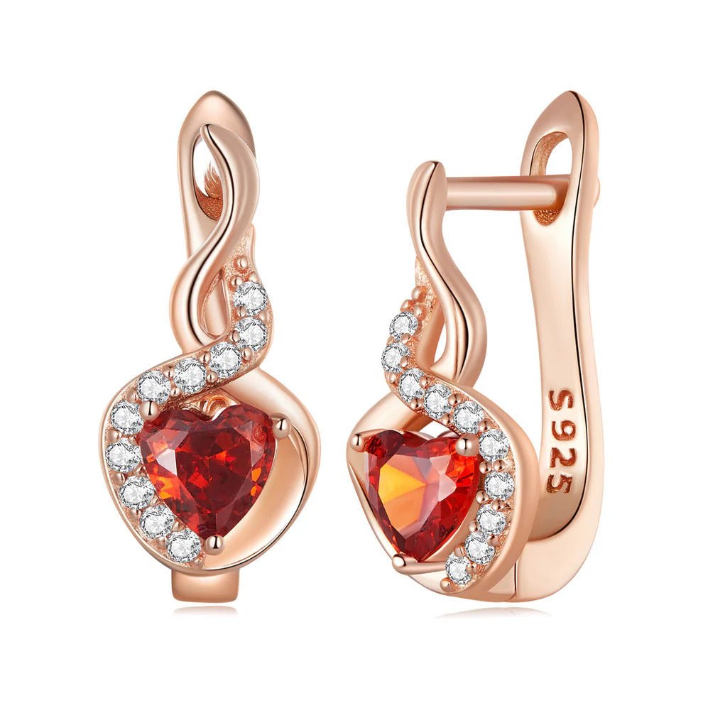 Pangama Jewelry Rose Gold Flame - Heart Crystal Hoop Earrings