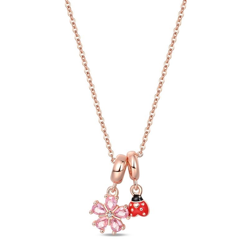 Pangama Jewelry Rose Gold Flower & Ladybug Necklace