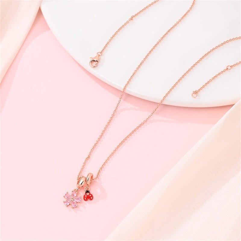 Pangama Jewelry Rose Gold Flower & Ladybug Necklace