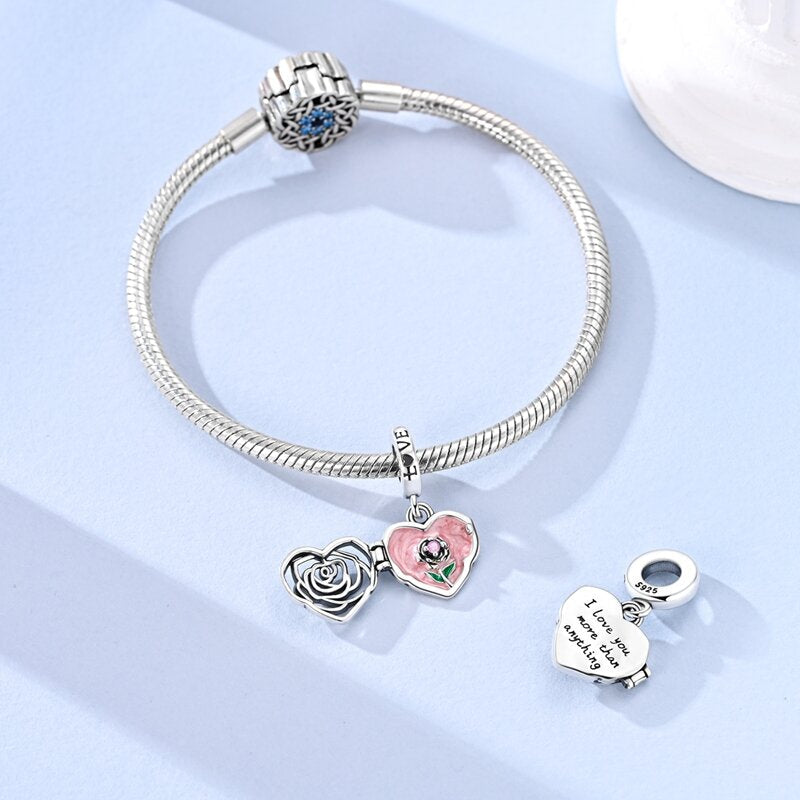 Pangama Jewelry Rose Heart Locket “I Love You More Than Anything” Dangle Charm