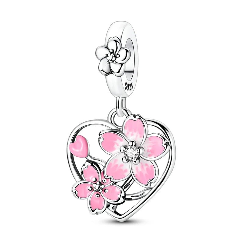 Pangama Jewelry Rotating Cherry Blossom Heart Dangle Charm