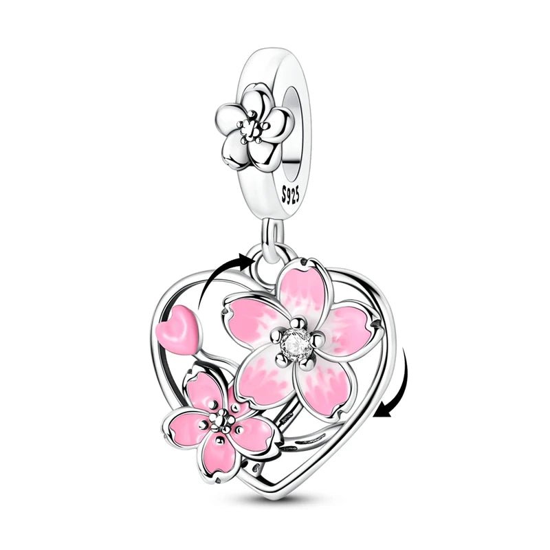 Pangama Jewelry Rotating Cherry Blossom Heart Dangle Charm
