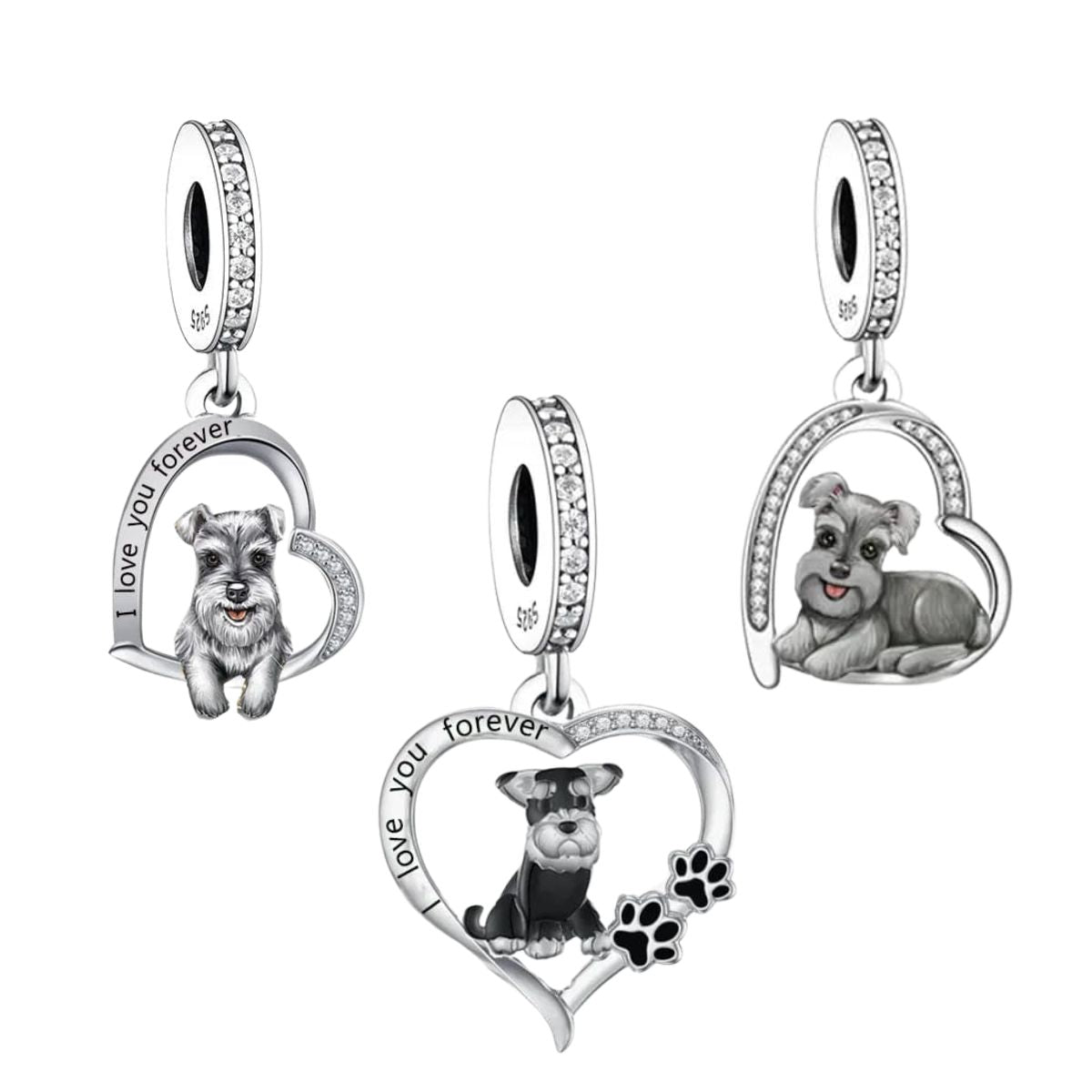 Pangama Jewelry Schnauzer Dog Heart Charm Trio