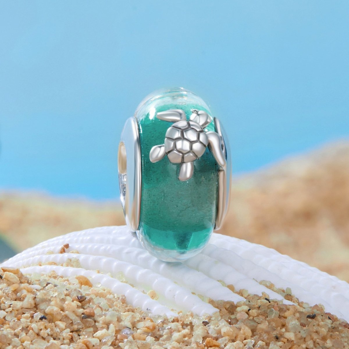 Pangama Jewelry Sea Turtle with Ocean Wave Murano Charm