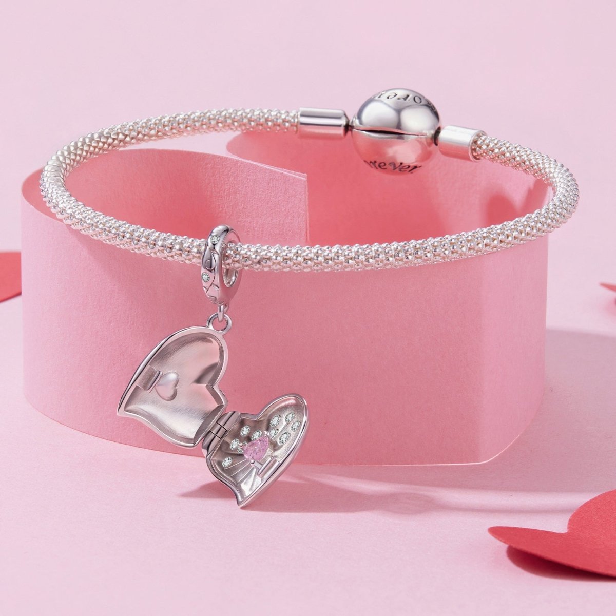 Pangama Jewelry Secret Pink Heart Locket Dangle Charm