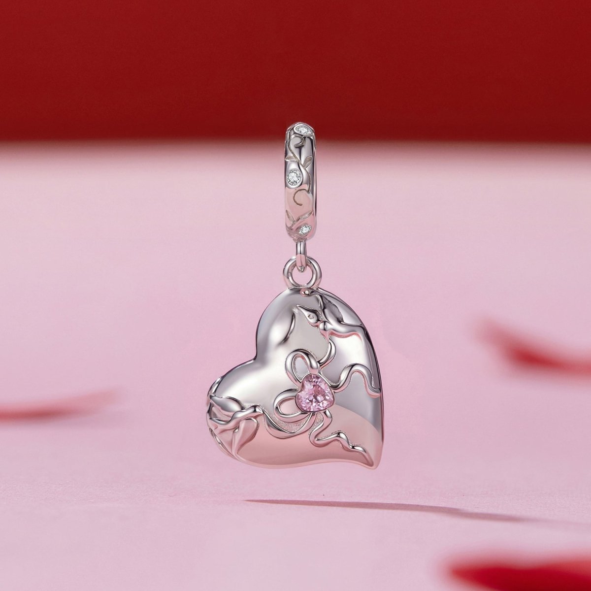 Pangama Jewelry Secret Pink Heart Locket Dangle Charm