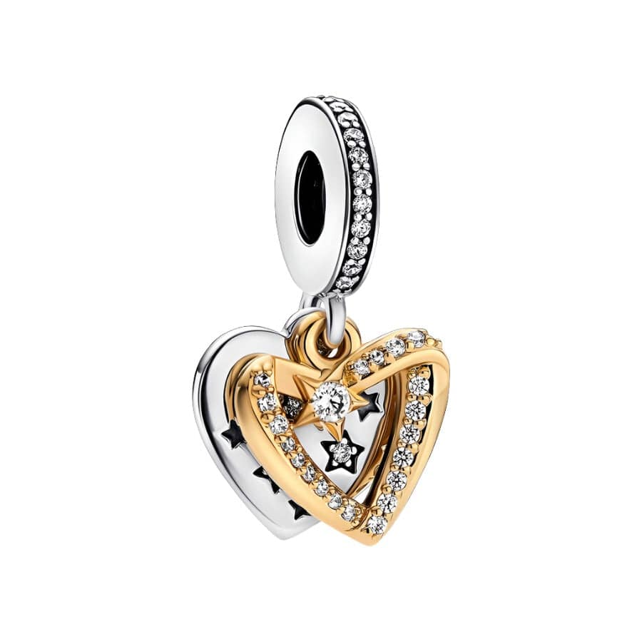 Shooting Star Hearts Double Dangle Charm