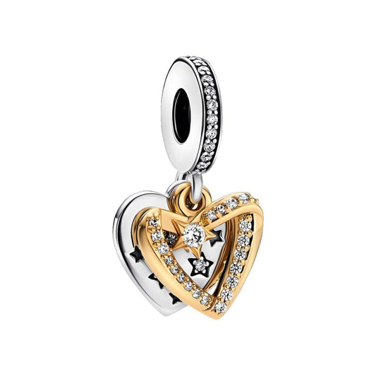 Shooting Star Hearts Double Dangle Charm