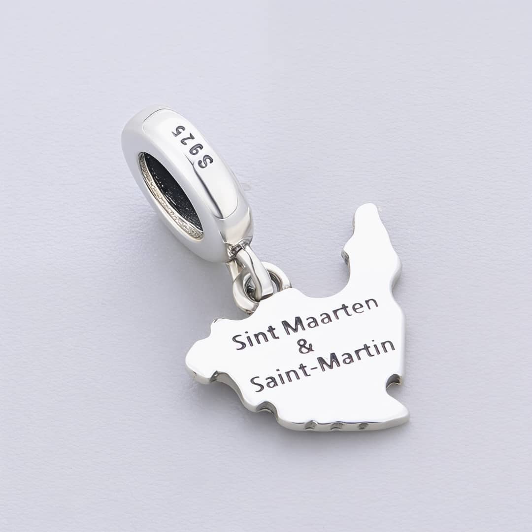 Pangama Jewelry Sint Maarten & Saint Martin Island Map Flag Dangle Charm