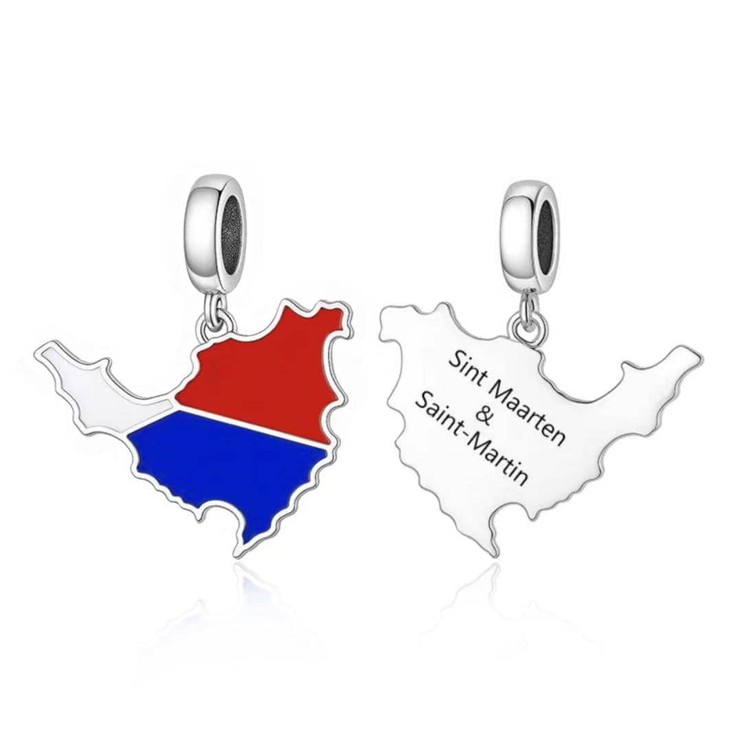 Pangama Jewelry Sint Maarten & Saint Martin Island Map Flag Dangle Charm