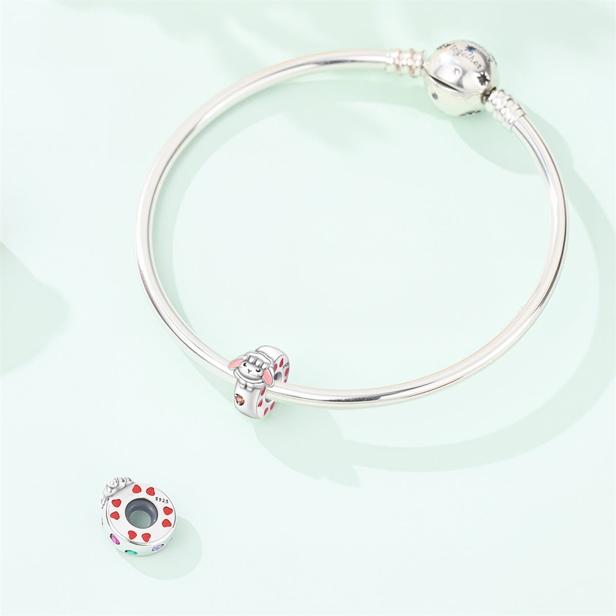 Pangama Jewelry Sleeping Lamb & Pink Hearts Charm