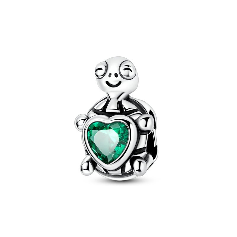 Pangama Jewelry Smiling Turtle with Green Heart Charm