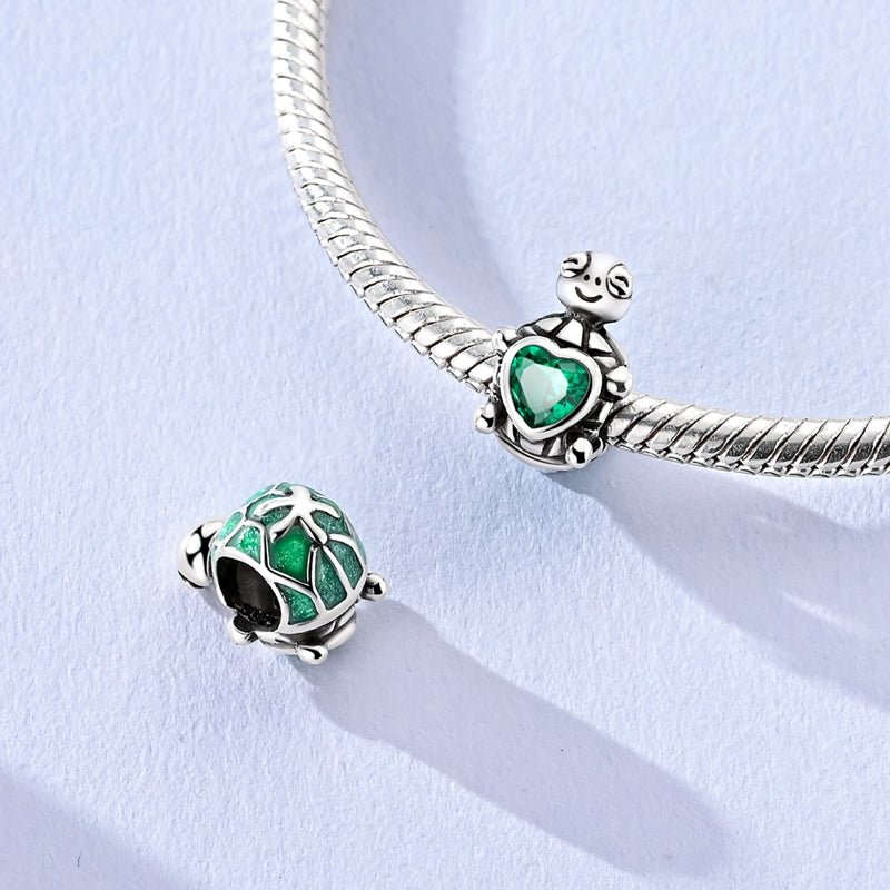 Pangama Jewelry Smiling Turtle with Green Heart Charm
