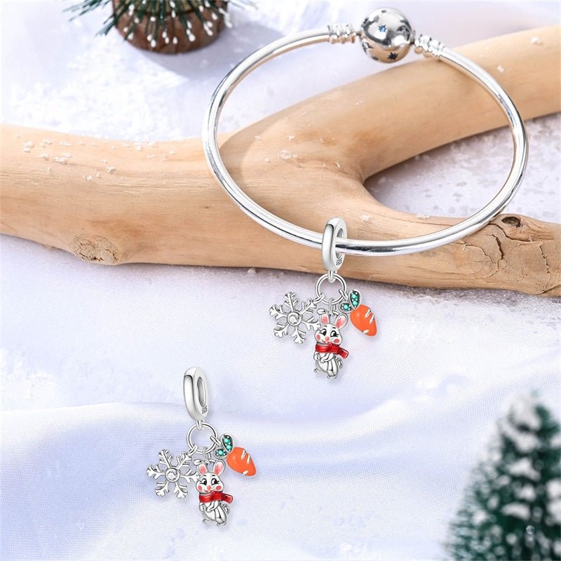 Pangama Jewelry Snowflake Bunny with Carrot Dangle Charm