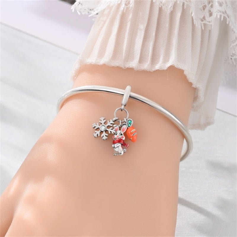 Pangama Jewelry Snowflake Bunny with Carrot Dangle Charm