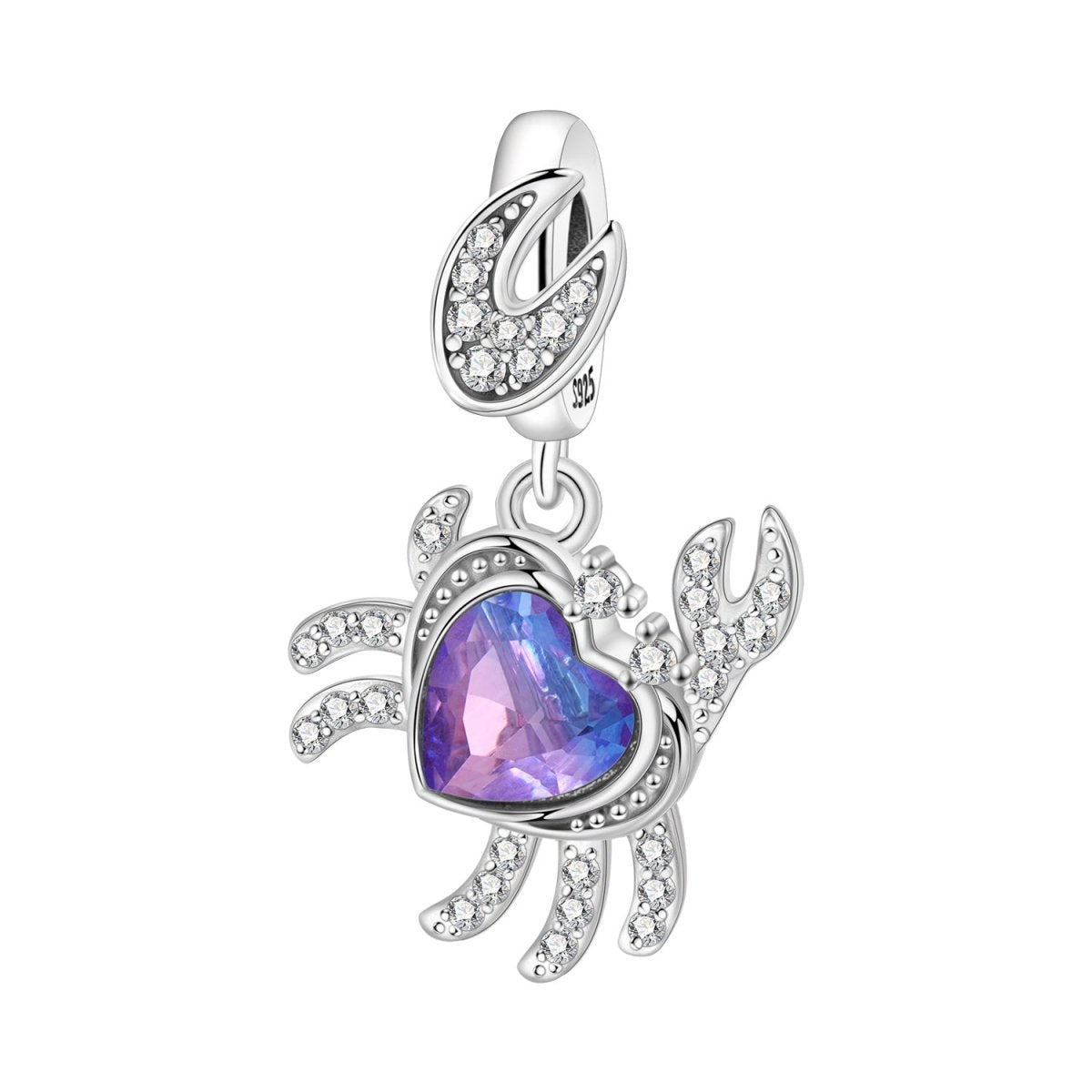 Pangama Jewelry Sparkling Crab with Purple Heart Stone Dangle Charm