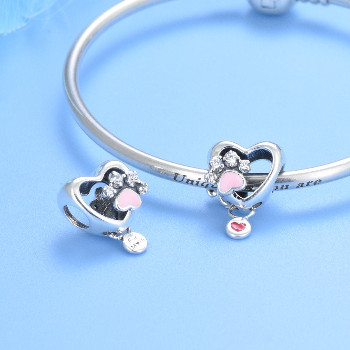 Pangama Jewelry Sparkling Paw Print & Heart Charm