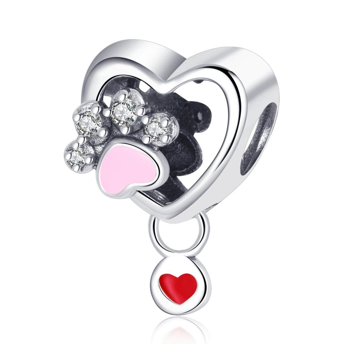 Pangama Jewelry Sparkling Paw Print & Heart Charm