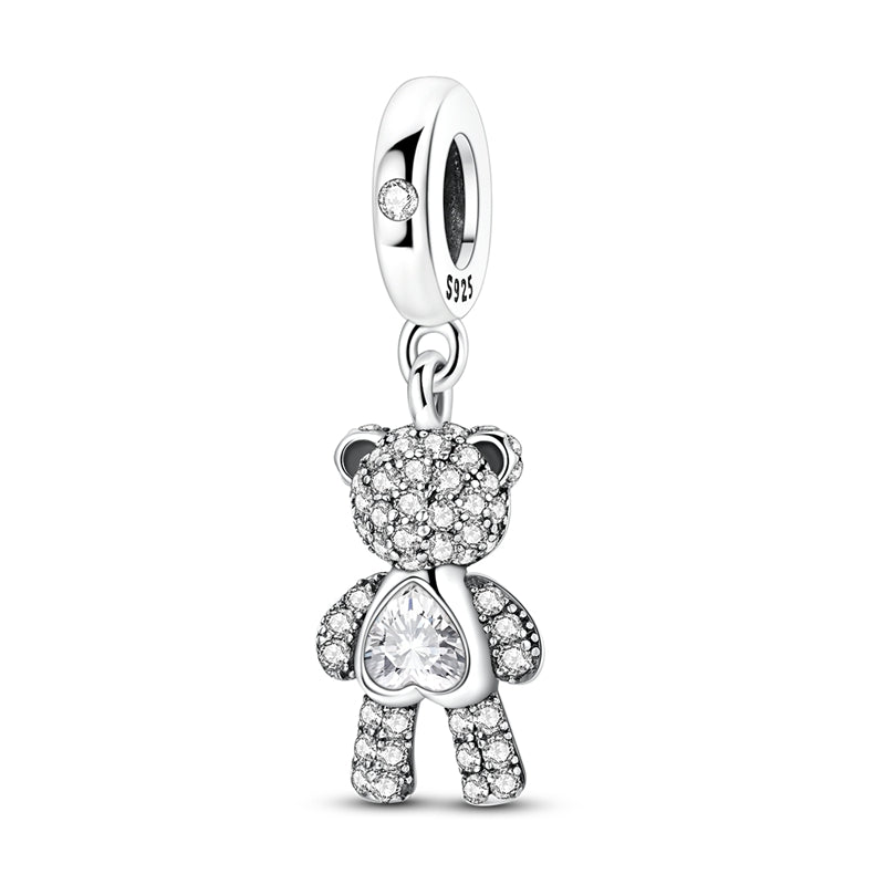 Pangama Jewelry Sparkling Teddy Bear with Heart Dangle Charm