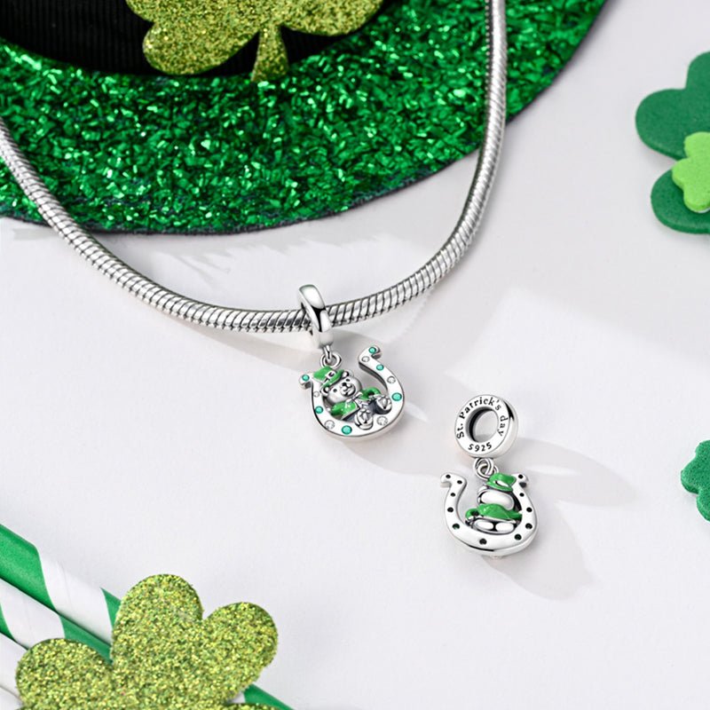 Pangama Jewelry St. Patrick’s Day Lucky Bear & Horseshoe Dangle Charm