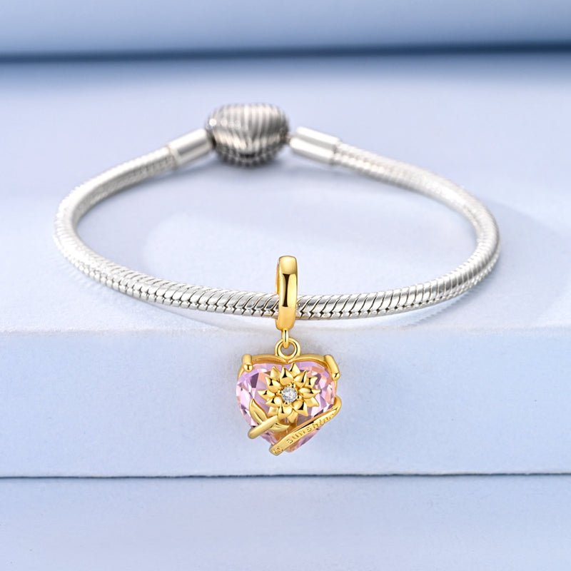 Pangama Jewelry Sunshine Flower Pink Heart Dangle Charm