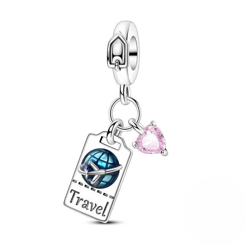 Pangama Jewelry Travel Ticket & Pink Heart Dangle Charm