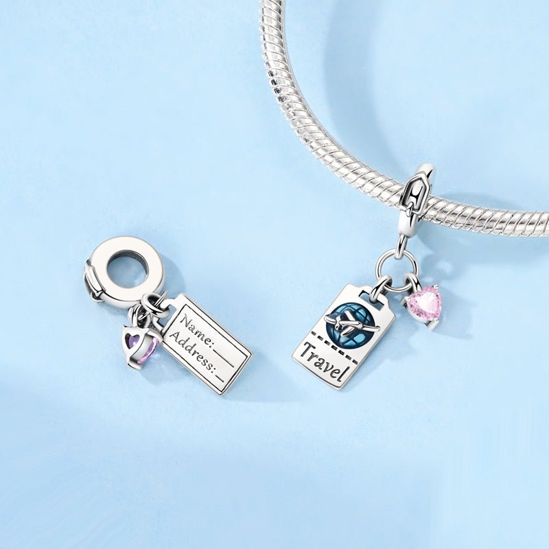 Pangama Jewelry Travel Ticket & Pink Heart Dangle Charm