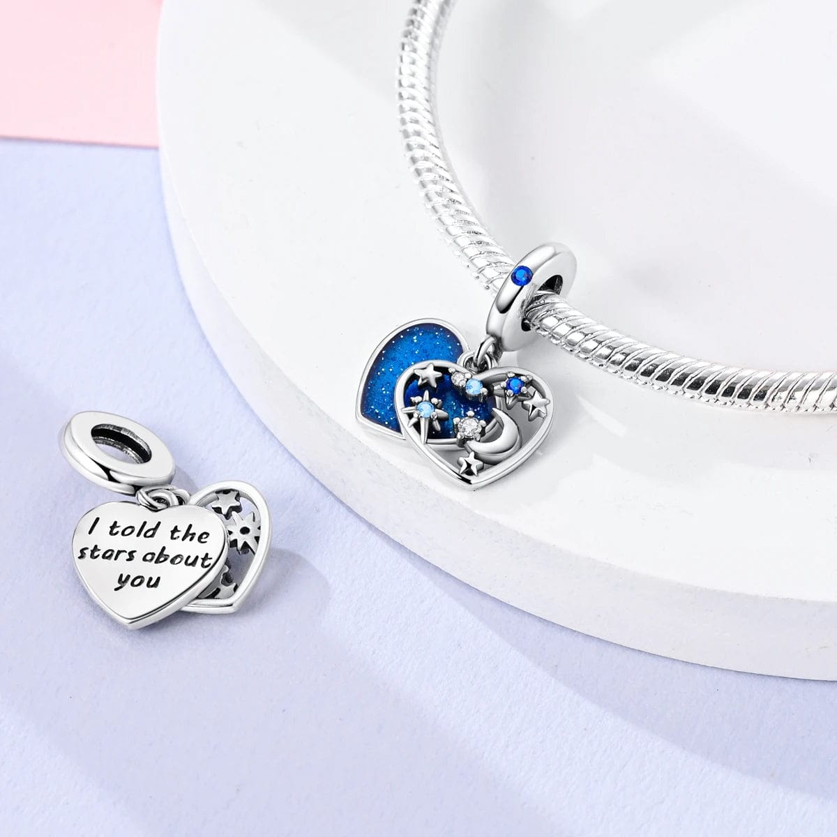 Pangama Jewelry Twinkling Stars & Moon Heart Charm