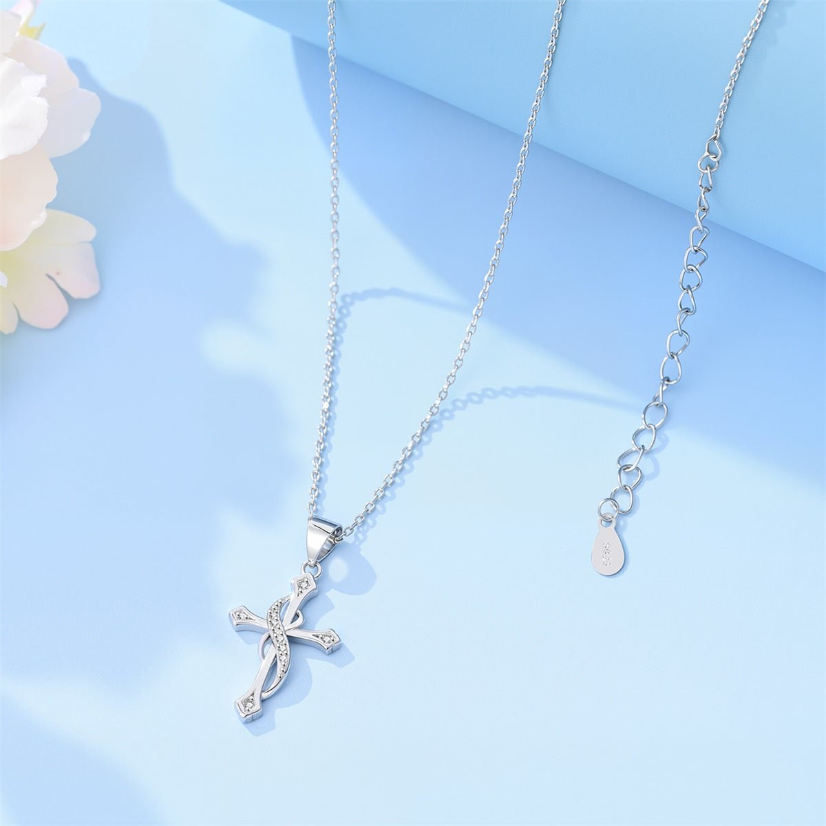 Pangama Jewelry Twisted Cross with Pavé Stone Pendant Necklace