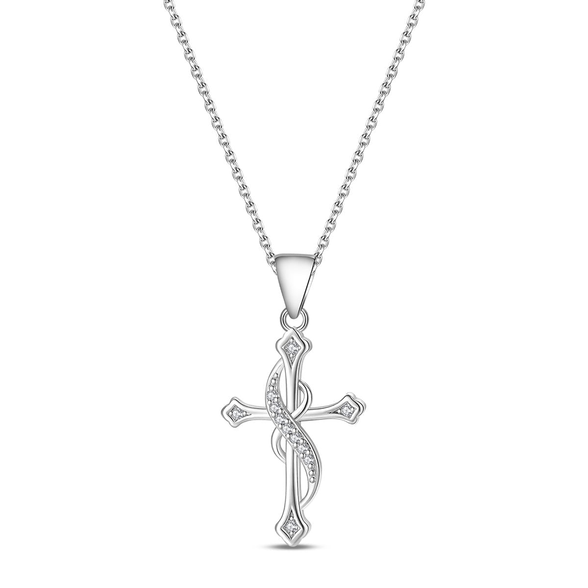 Pangama Jewelry Twisted Cross with Pavé Stone Pendant Necklace