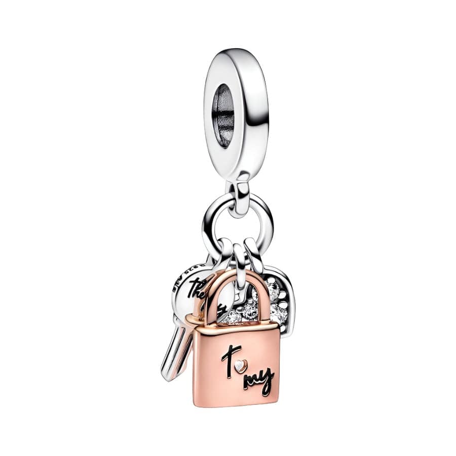 Two-tone Key, Padlock & Heart Triple Dangle Charm