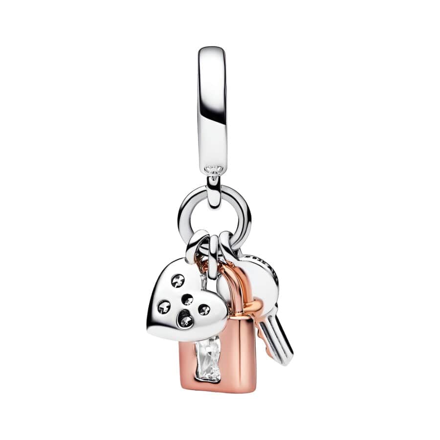 Two-tone Key, Padlock & Heart Triple Dangle Charm