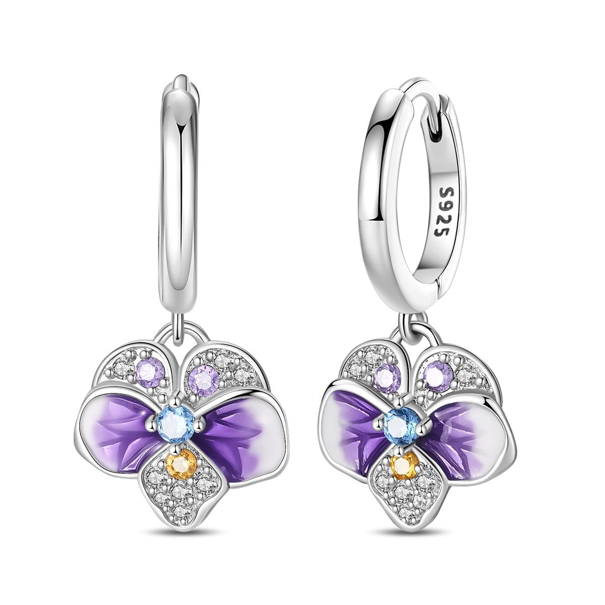 Violet Blossom Crystal Flower Hoop Earrings - Main Image