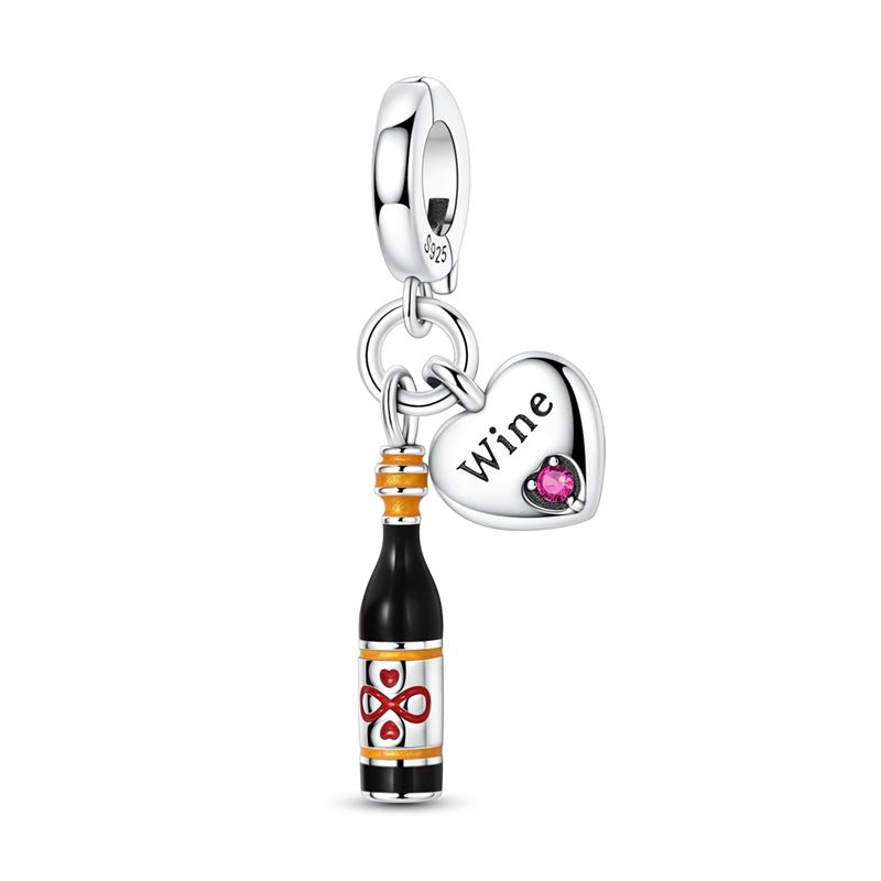 Pangama Jewelry Wine Bottle & Heart “Wine Lover” Dangle Charm
