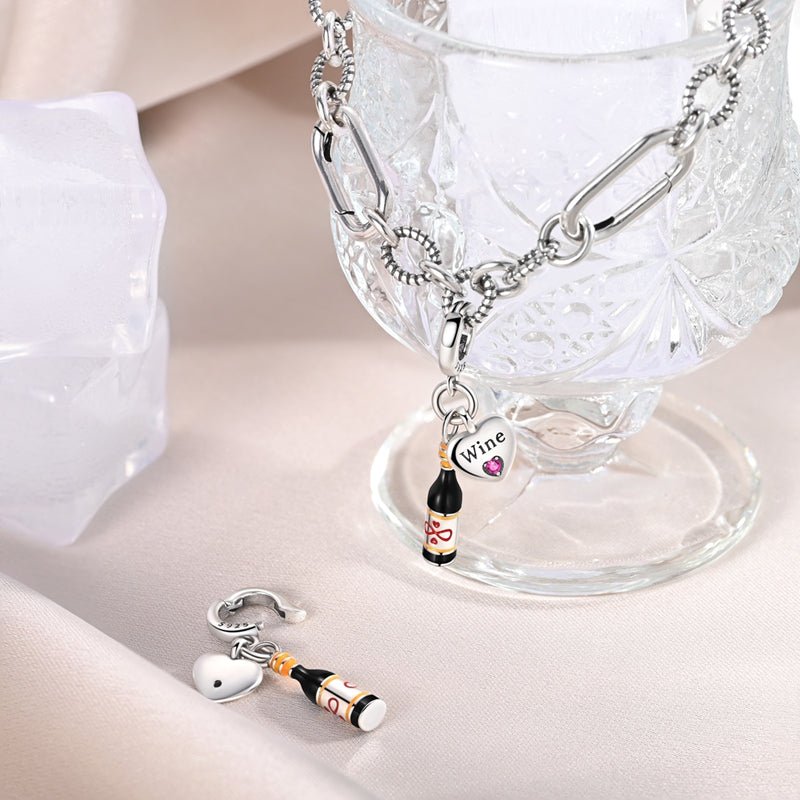 Pangama Jewelry Wine Bottle & Heart “Wine Lover” Dangle Charm