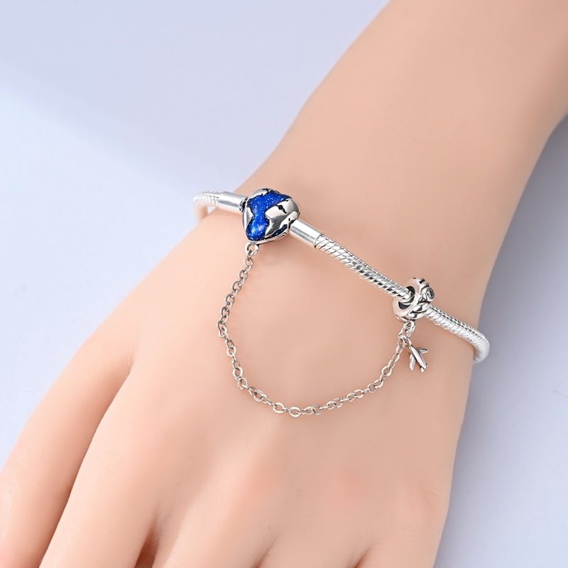 Pangama Jewelry World Map & Airplane Safety Chain Bracelet
